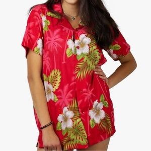 Red Hawaiian Shirt with Floral Print